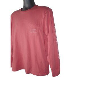 Vineyard‎ Vines T Shirt Mens Medium Pink Casual Long Sleeve Spellout Pocket